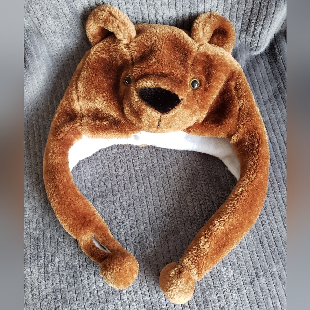 Kids youth one size brown bear plush winter hat toboggan boys girls
